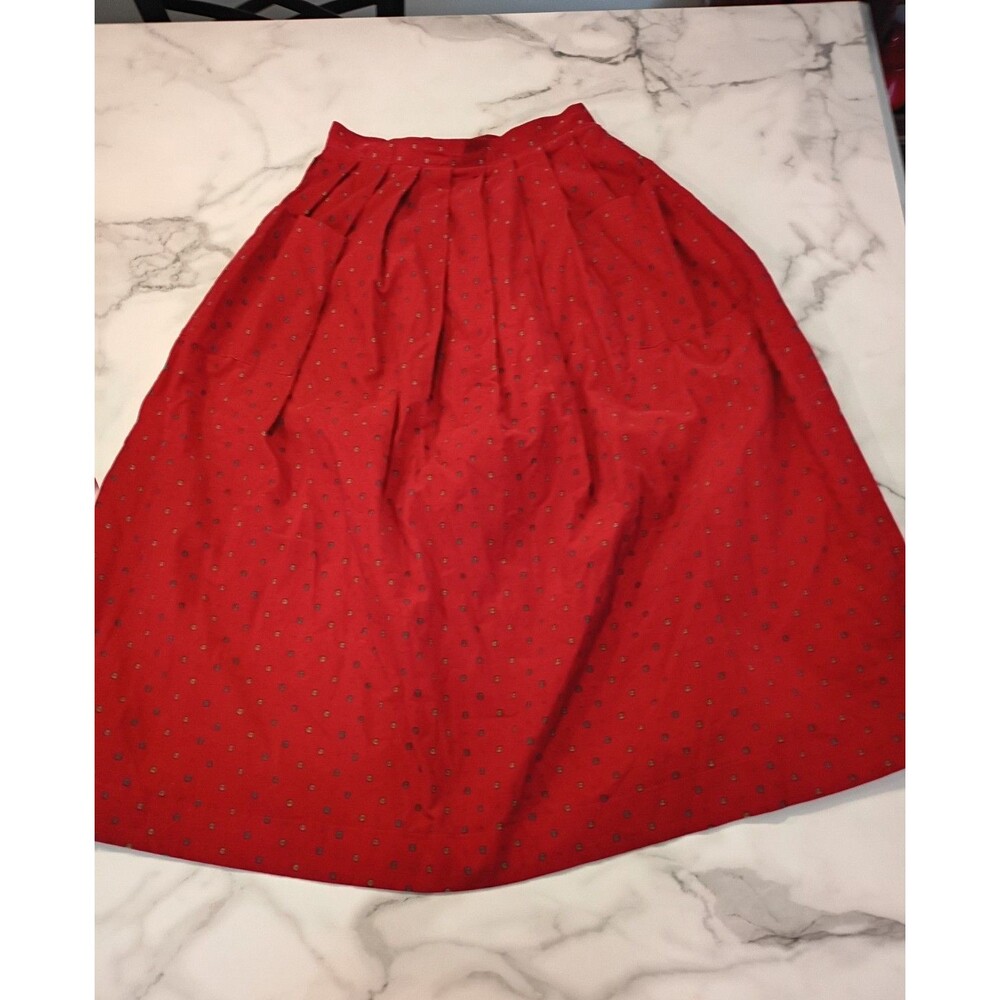 VTG Laura Ashley Cotton Red Corduroy A Line  Skirt Great Britain Pockets READ